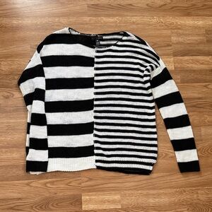 Aqua linen blend sweater stripes